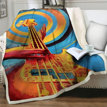 Художественное большое гитарное 3D флисовое одеяло, толстые теплые мягкие фланелевые шерп-одеяла для кроватей, диванные постельные принадлежности, стеганые одеяла для легкой стирки