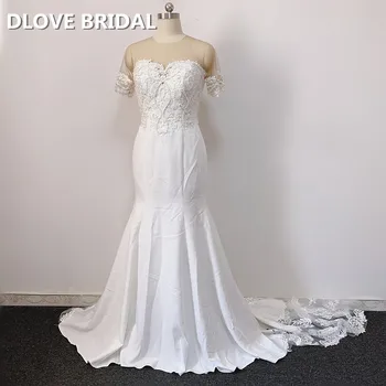 Элегантные свадебные платья с коротким рукавом, иллюзионное свадебное платье с пуговицами сзади, изготовленное на заказ на фабрике, реальное фото